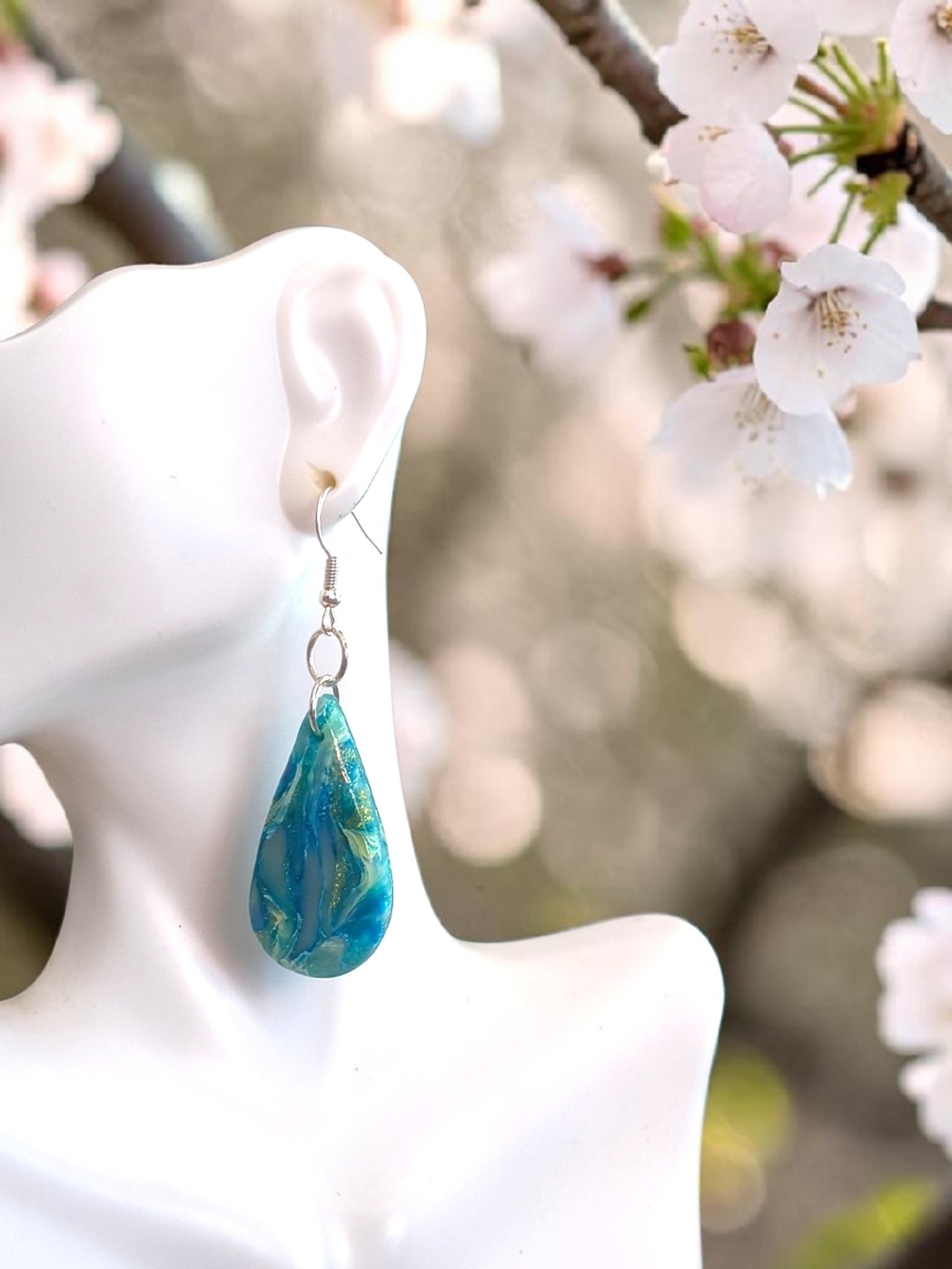 Teardrop Blue Resin Earrings